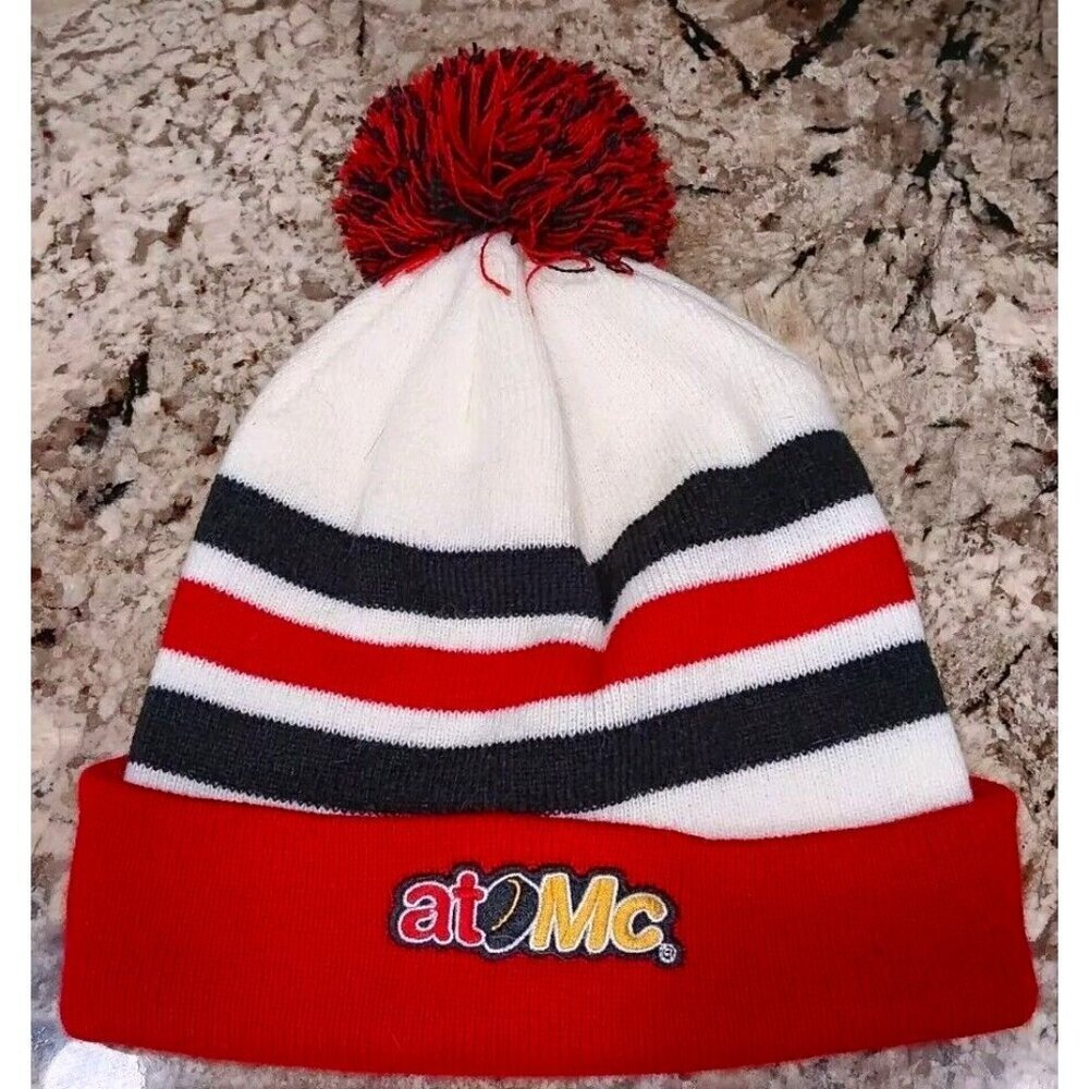 McDonald’s Winter Beanie Toque Hat Medium To Large 18” White Red Black With POM